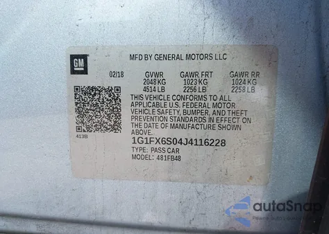 2018 Chevrolet Bolt Ev Premier из США, поврежденный, VIN 1G1FX6S04J4116228